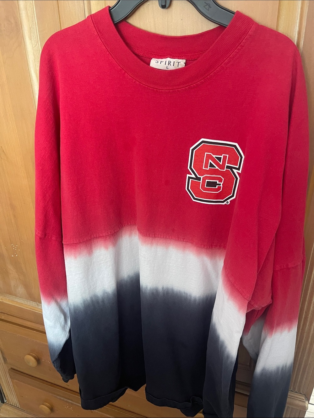 Spirit NC State Red White and Black Dip-Dye Crewneck Sweatshirt